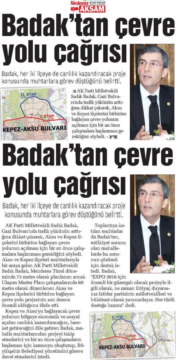 Akşam Akdeniz - Badak'tan Çevre Yolu Çağrısı - 14 Ekim 2013